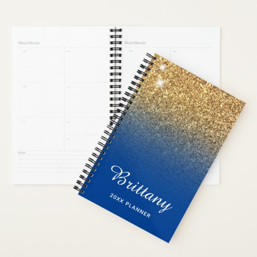 Gold Deep Blue Glitzer Ombre Personalisiert Planer (Anzeige)