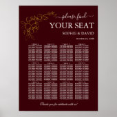 Gold Deep Burgundy 12 Table Seating Chart Wedding Poster (Vorne)