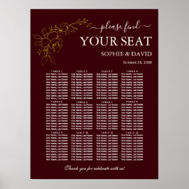 Gold Deep Burgundy 12 Tisch Sitzordnung Hochzeit Poster