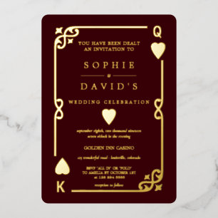Gold Deep Burgundy Casino Vegas Poker Hochzeit Folieneinladung