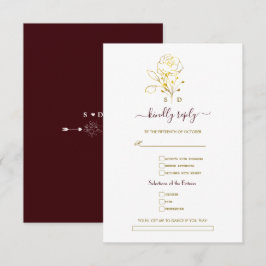Gold Deep Burgundy Einfache Songwunsch Hochzeit  RSVP Karte