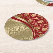 Gold & Deep Red Floral Damask Modern Design Runder Pappuntersetzer (Angewinkelt)