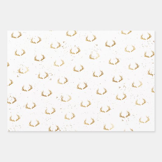 Gold Deer Antler Urlaub Geschenkpapier Set (Vorderseite 2)