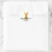 Gold Deer / Antler Wedding Danke Typografie Runder Aufkleber (Tasche)