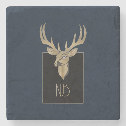 Gold Deer Head Steinuntersetzer (Vorderseite)