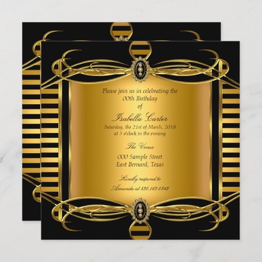 Gold Deko Black Stripe Pearl Birthday Party Einladung (Vorne/Hinten)