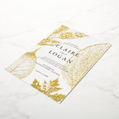 Gold Delikate Blätter Hochzeitsfoil Einladung (Gedreht)