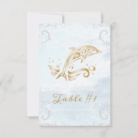 Gold Delphin Wedding Table Card Einladung (Rückseite)
