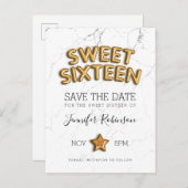 Gold des Bonbon-16 Save the Date steigt Glitzer im Ankündigungspostkarte (Vorne/Hinten)