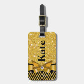 Gold des Glitzer Zickzack Bling Diamant-Bogens | Gepäckanhänger (Vorderseite vertikal)