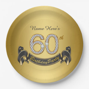 Gold Diamant 60. Geburtstagsfeier Pappteller
