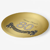 Gold-Diamant 80. Geburtstagsfeier Pappteller (Schrägansicht)