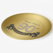 Gold-Diamant-90.-Geburtstagsfeier Pappteller (Schrägansicht)