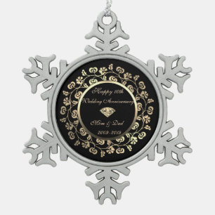 Gold Diamant,Blumen 10. Hochzeitstag Schneeflocken Zinn-Ornament