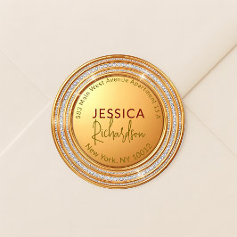 Gold Diamant Frame Round-Return-Address-Label Runder Aufkleber