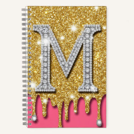 Gold-Diamant-Initial M Rosa Hintergrund Geschenkid Notizblock