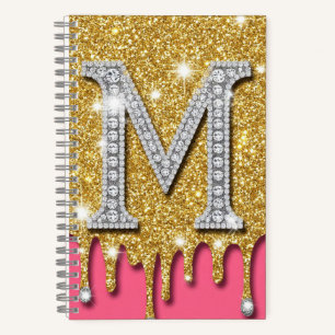Gold-Diamant-Initial M Rosa Hintergrund Geschenkid Notizblock
