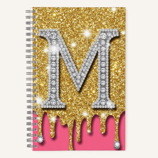 Gold-Diamant-Initial M Rosa Hintergrund Geschenkid Notizblock (Vorderseite)