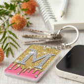 Gold-Diamant-Initiale M Rosa Hintergrund Geschenki Schlüsselanhänger (Vorderseite rechts)
