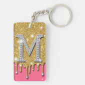 Gold-Diamant-Initiale M Rosa Hintergrund Geschenki Schlüsselanhänger (Rückseite)