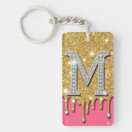 Gold-Diamant-Initiale M Rosa Hintergrund Geschenki Schlüsselanhänger