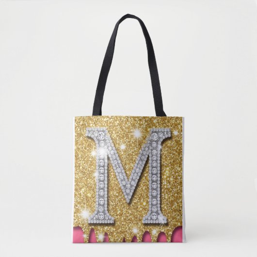 Gold-Diamant-Initiale M Rosa Hintergrund Geschenki Tasche (Vorderseite)