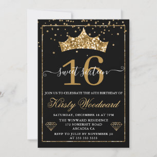 Gold-Diamant-Konfetti-Tiara Sweet 16 Einladung