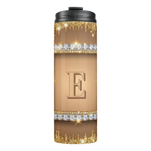 ✨ Gold-Diamant-Monogramm-Design mit individuellem Thermosbecher (Vorderseite)