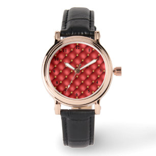 Gold-Diamant-Tufted-Rot-Lederuhr Armbanduhr