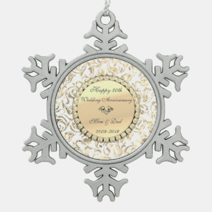 Gold Diamanten Floral  50. Hochzeitstag Schneeflocken Zinn-Ornament