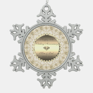 Gold Diamanten Floral 50. Hochzeitstag Schneeflocken Zinn-Ornament