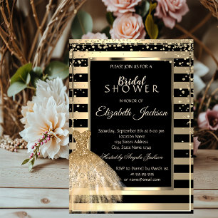 Gold Diamanten, Gold Kleid Gestreift Brautparty Einladung