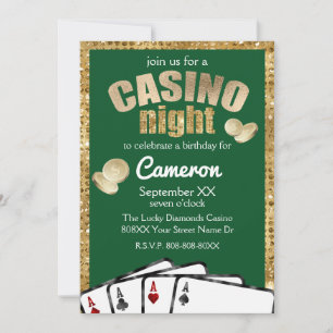 Gold Diamanten Grüne Casino Nachtparty Einladung