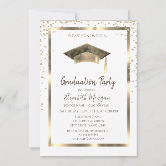 Gold-Diamanten, Rahmen, Aquarellfarben-Graduierung Einladung (Vorderseite)