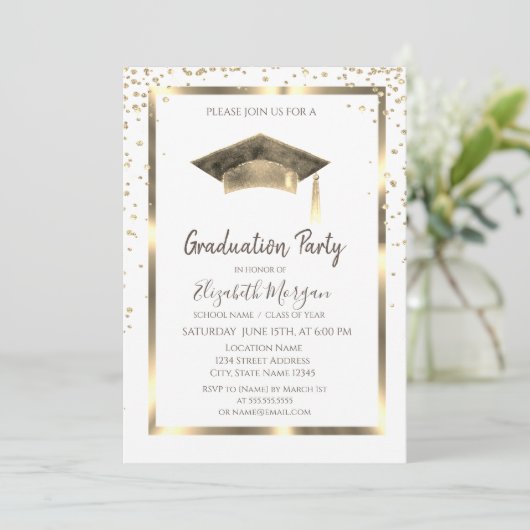 Gold-Diamanten, Rahmen, Aquarellfarben-Graduierung Einladung (Stehend Vorderseite)