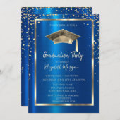Gold Diamanten, Rahmen, Graduierungskappe Royal Bl Einladung (Vorne/Hinten)