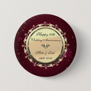 Gold Diamanten Rot 50. Hochzeitstag Button