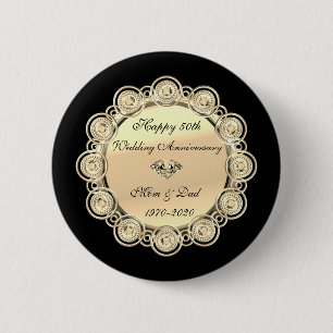 Gold Diamanten Schwarz 50. Hochzeitstag Button
