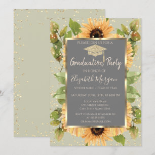 Gold Diamanten Sonnenblumen Abschluss Einladung