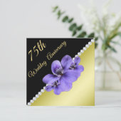 Gold, Diamanten und Violetten 75. Hochzeitstag Einladung (Stehend Vorderseite)