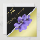 Gold, Diamanten und Violetten 75. Hochzeitstag Einladung (Vorderseite)
