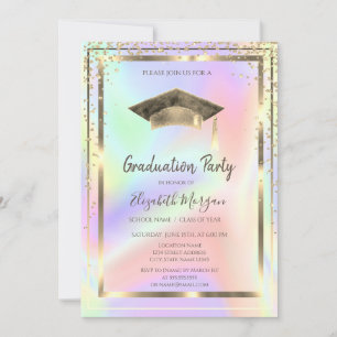 Gold Diamanten, Watercolor Grad Cap Holographic Einladung