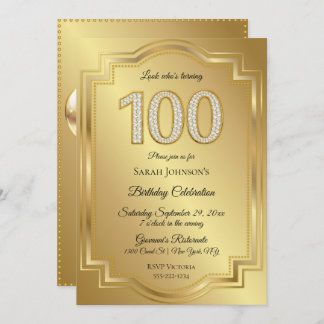 Gold & Diamanten zum 100. Geburtstag Einladung