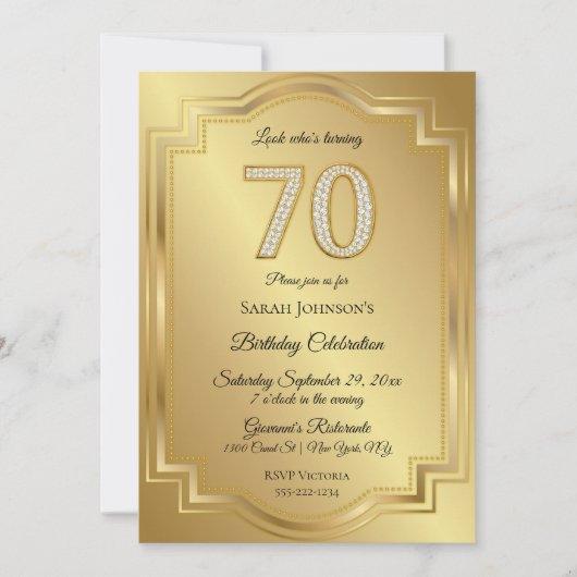Gold & Diamanten zum 70. Geburtstag Einladung (Vorderseite)