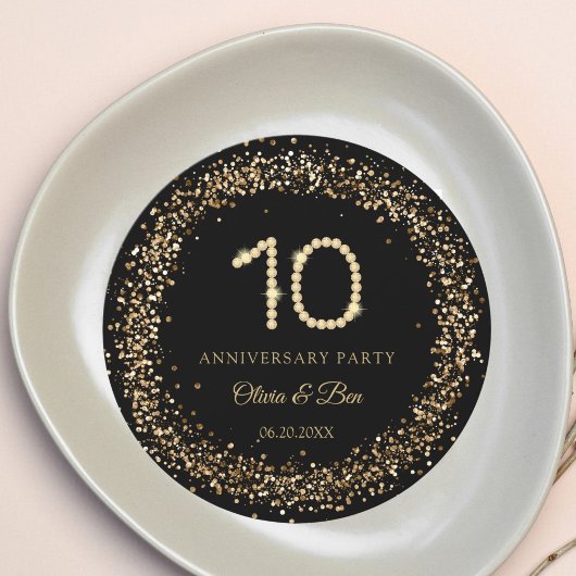 Gold Diamond 10th Anniversary charger plate insert Einladung