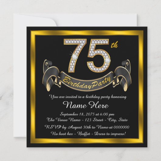 Gold Diamond 75. Geburtstagsparty Einladung (Vorderseite)
