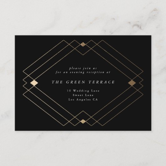 Gold Diamond Black Geometric Deko Gatsby Wedding Begleitkarte (Vorderseite)