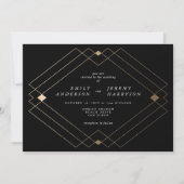 Gold Diamond Black Geometric Deko Gatsby Wedding Einladung (Vorderseite)