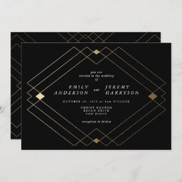 Gold Diamond Black Geometric Deko Gatsby Wedding Einladung