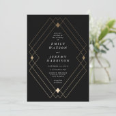 Gold Diamond Black Geometric Deko Gatsby Wedding Einladung (Stehend Vorderseite)
